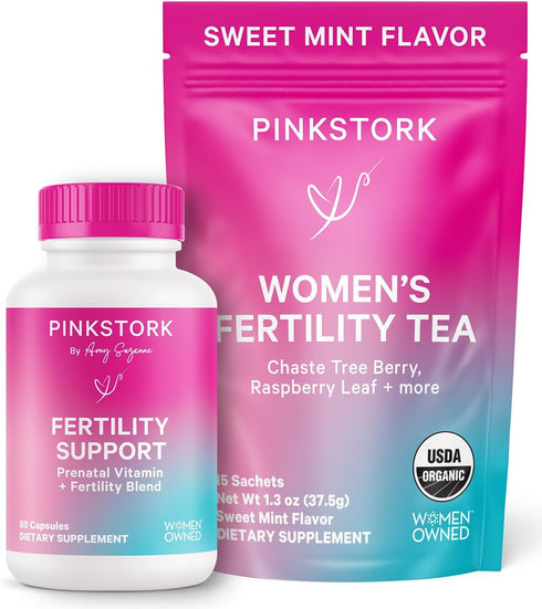 Pink Stork Fertility Bundle - Conception Tea and Supplements for Women, Prenatal Vitamins with Ashwagandha, Inositol,
