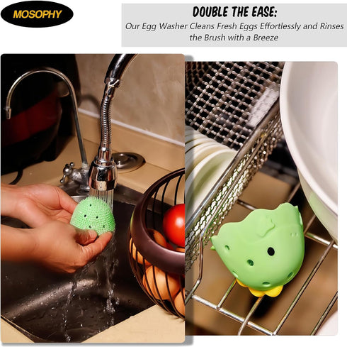 MOSOPHY Silicone Egg Washer - Cute Dinosaur Egg Cleaner for Fresh Eggs, Fruits & Veggies, Ideal for Homesteaders