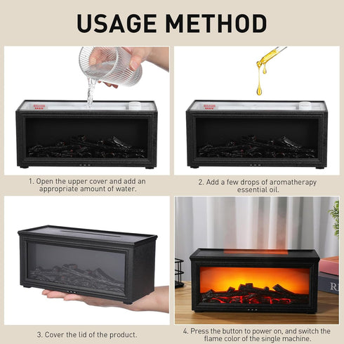 Simulated Flame Essential Oil Diffuser with Humidifier Function Black Aromatherapy Air Diffuser for Home and Office