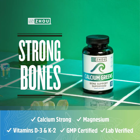 Zhou Nutrition Calcium Greens - Bone Support Superfood, Calcium Magnesium Supplement from Algae, 120 Tablets