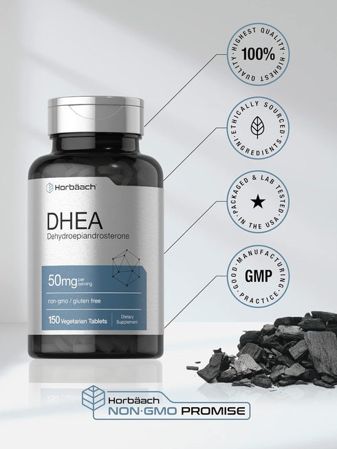 Horbaach DHEA | 50mg | 150 Tablets - Non-GMO, Gluten Free Supplement