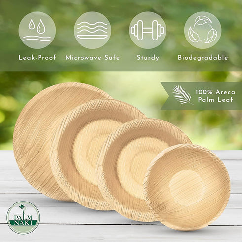 PALM NAKI Eco-Friendly Palm Leaf Bowls- 4-Inch Round - Bamboo Style (40 Pack), Sustainable, Decorative, and Compostable Tableware - (4" Condiment Bowls) by PALM NAKI