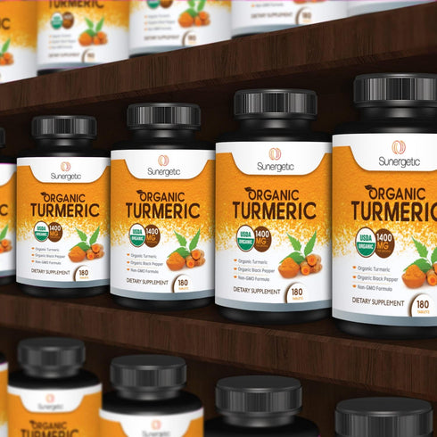 Sunergetic USDA Certified Organic Turmeric Supplement – 1,400mg of Turmeric per Serving with Organic Black Pepper - 180