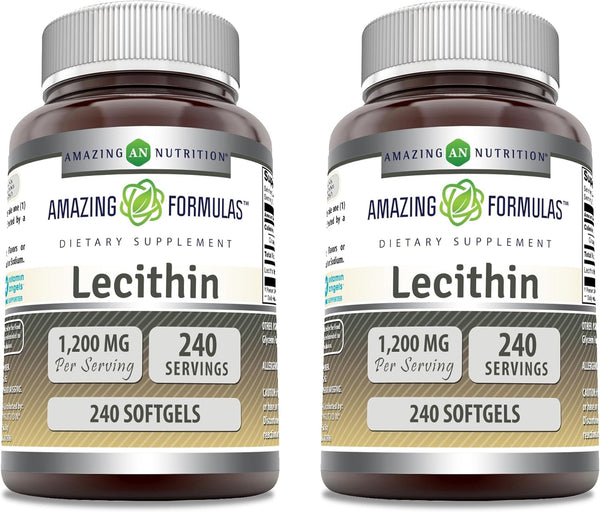 Amazing Formulas Lecithin 1200 mg Softgels - High Potency Non-GMO Gluten Free Supplement (2 Pack, 240 Count)