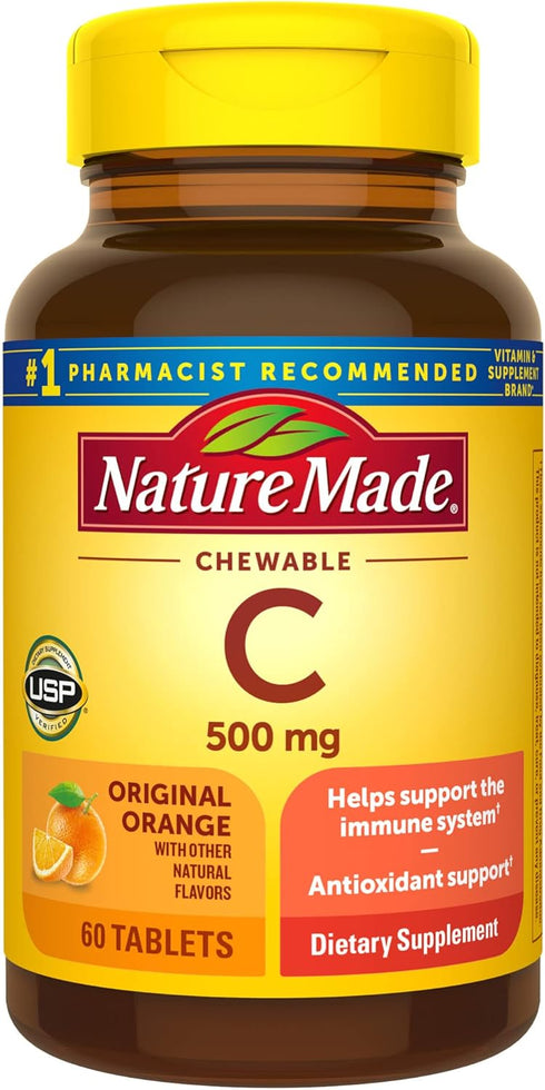 Nature Made Chewable Vitamin C 500 mg, Immune Support Dietary Supplement, 60 Tablets