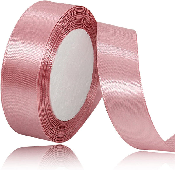 Rose Gold Satin Ribbon 1 Inch x 25 Yards, Solid Color Fabric Ribbon for Gift Wrapping and Crafts