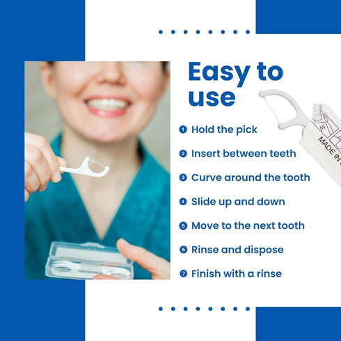 Dental Floss Picks (Pack of 50) - Individually Wrapped Oral Care Flossers for Adults & Kids, Travel Dental Picks for