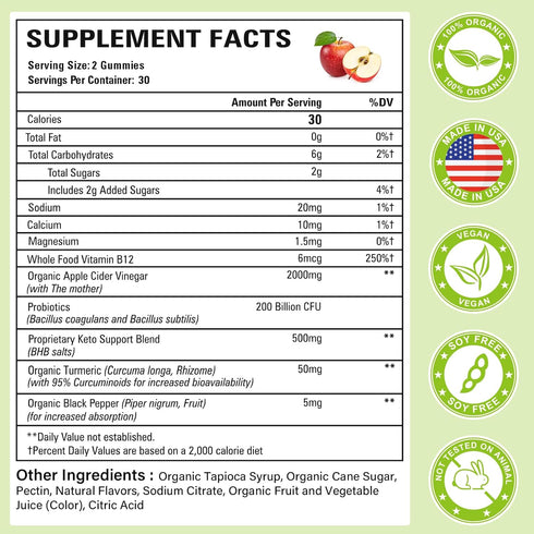 Powerific Gummies, GLP-1 Gummies 2000mg B12, (2 Packs) Apple Cider Vinegar Support Keto ACV Max Strength Apple Cider