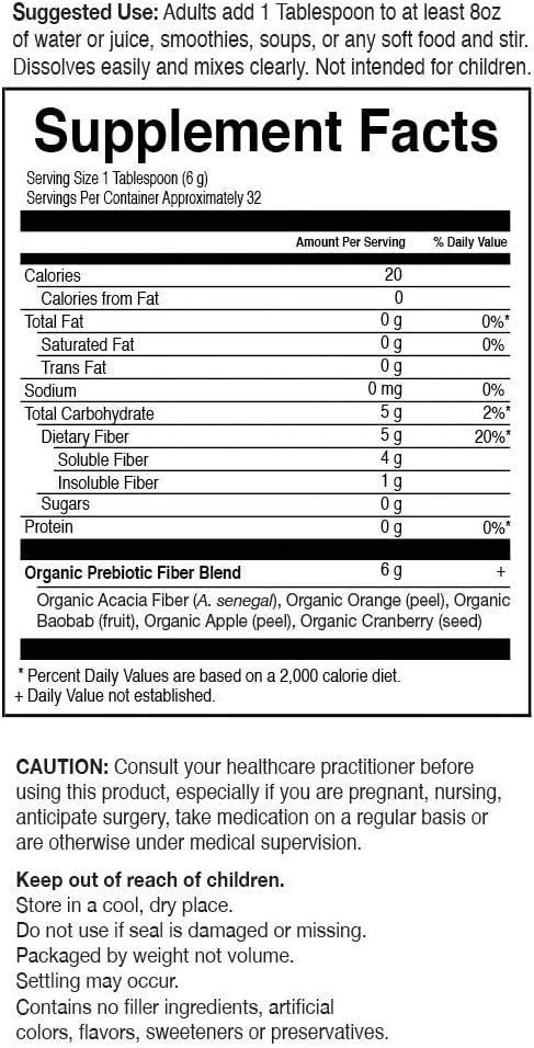 Garden of Life Dr Formulated Organic Fiber Supplement Powder, Unflavored, 32 Servings