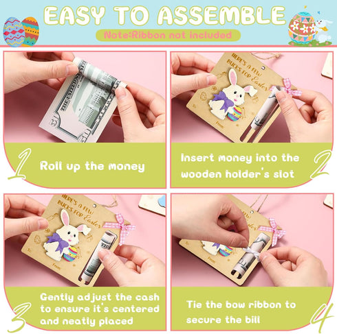 tmlfep 8Pcs Easter Money Holders for Cash Gift, Easter Wooden Money Holders Card Bunnies Ornaments for Holiday Tree