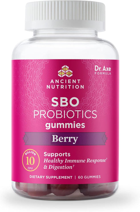 Ancient Nutrition Probiotics, SBO Probiotics Berry Gummies, 10 Billion CFUs, Healthy Digestive and Immune Support