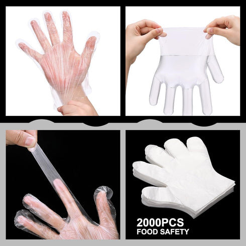 Hoolerry 2000 Pcs Disposable Gloves, Clear Plastic Gloves for Cooking, Food Prep, Safe Kitchen Gloves for Food Handling