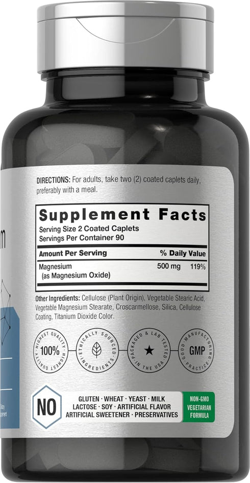 Horbaeach Magnesium 500mg | 180 Caplets | Vegetarian, Non-GMO, and Gluten Free Supplement