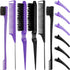 12 Pieces Hair Brush Set - Nylon Teasing Brushes, Double Sided Edge Brush, Rat Tail Combs for Women and Girls.