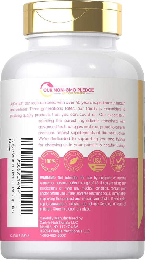 Carlyle Maca Root Capsules for Women 3200mg | 150 Count | Gluten Free, Non-GMO Supplement for Her