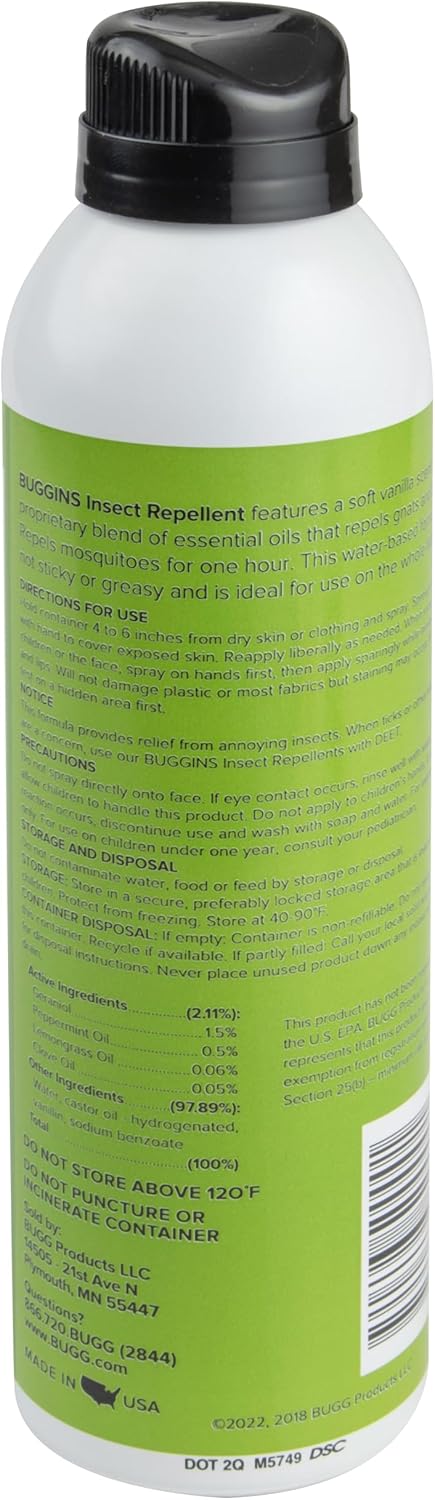 BUGGINS Original - Insect Repellent - Mosquitoes & Gnats, DEET Free, Non-Greasy - 6 oz Continuous Spray Can