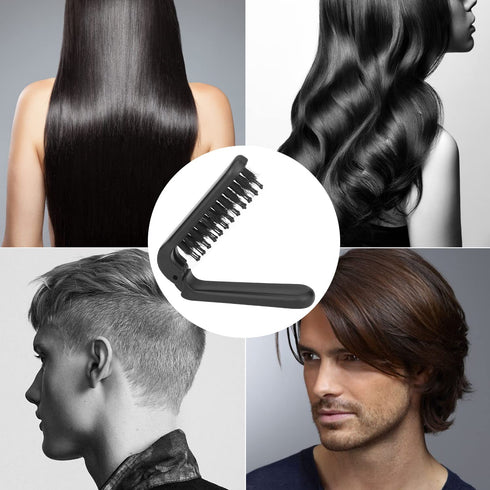 2Pcs Travel Folding Hair Brush, Portable Pocket Boar Bristle Hair Brush for Thin Thick Hair, Black