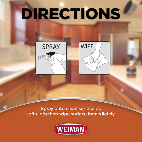 Weiman Cabinet & Wood Clean & Shine Spray - Furniture, Kitchen Cabinets, Baseboard & Trim, Fresh Almond Scent