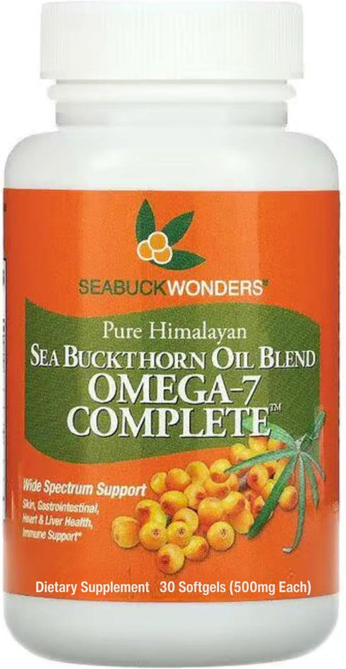 Organic Sea Buckthorn Oil - Omega-7 Complete Softgels, 30 Count, Supports Hair, Skin & Nail Health