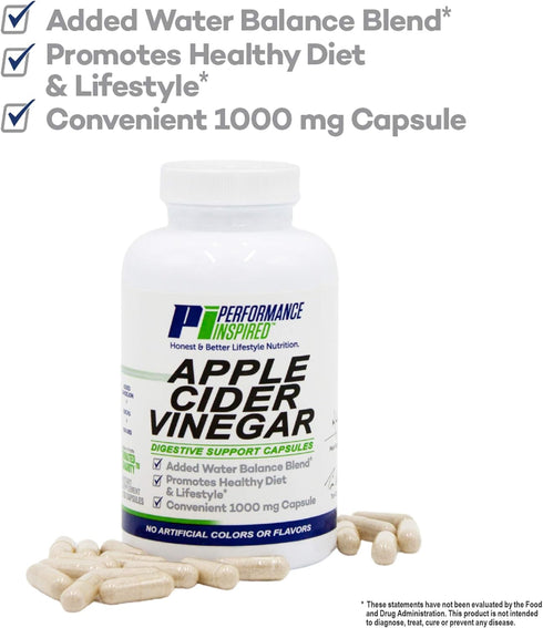 Performance Inspired Nutrition Apple Cider Vinegar Natural Capsules - Supports Healthy Weight Loss, Blood Sugar &