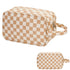 Narwey Travel Toiletry Bag for Women, Dopp Kit Makeup Organizer for Toiletries and Cosmetics (Light Brown Checkerboard)