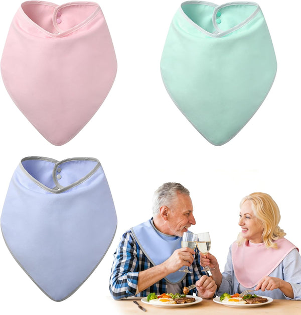 Adult Drool Bibs for Men Women,Feeding Bib for Seniors,Elderly Snap Bandana Bibs