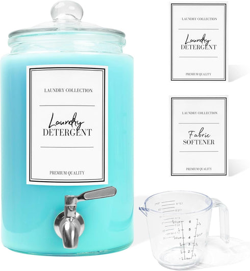 LUXENEST Large 1 Gallon Laundry Liquid Detergent Dispenser with Spigots and Measuring Cups,