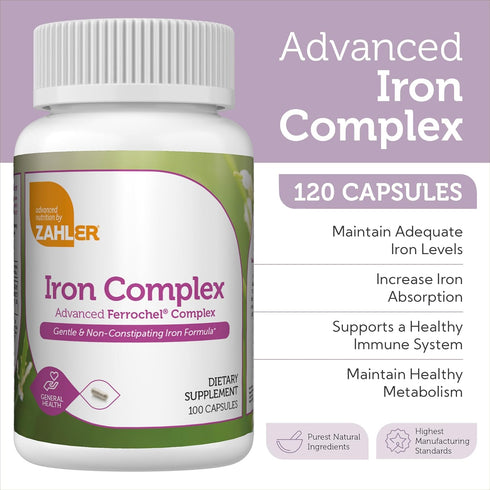 Zahler Iron Supplement with Vitamin C, High Absorption, 100 Count, Easy on Stomach