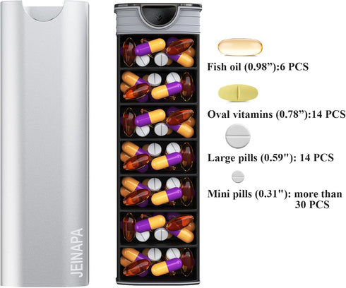 Extra Large Pill Organizer - 7 Day Aluminum Daily Pill Box, Weekly Travel Case for Vitamins and Medicines