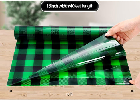 Whaline 120 Ft x 32 inch Christmas Cellophane Wrap Roll Rustic Buffalo Plaid Wrapping Paper Red Green White Black Plastic Gift Basket Wrap for Christmas Birthday Party DIY Craft Supplies, 3 Rolls
