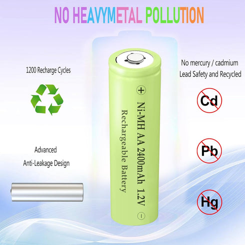 Teneyuuo 1.2 2400mAh Batteries,4 Packs 2400mAh AA V NiMH Household Devices Double A Rechargeable High Performance Long