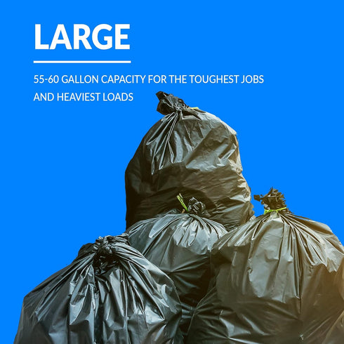 Reli. Heavy Duty Trash Bags - 55-60 Gallon, 50 Large Black Garbage Bags, Made in USA