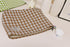 Khaki Gingham Cotton Makeup Bag: Cosmetic Travel Pouch with Zipper Closure and Bottom Organizer