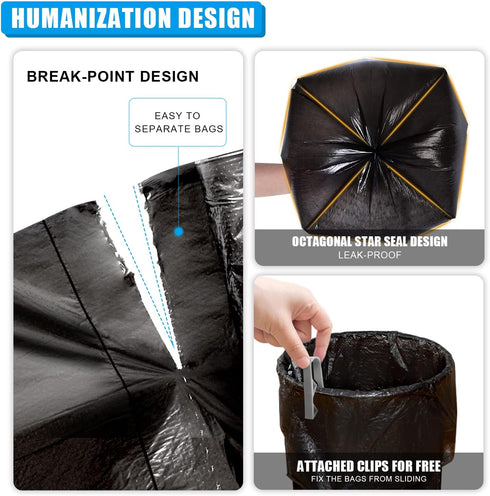 FORID Medium Kitchen Trash Bags - 8 Gallon Black Garbage Bags, 220 Count, Durable Plastic Wastebasket Bags