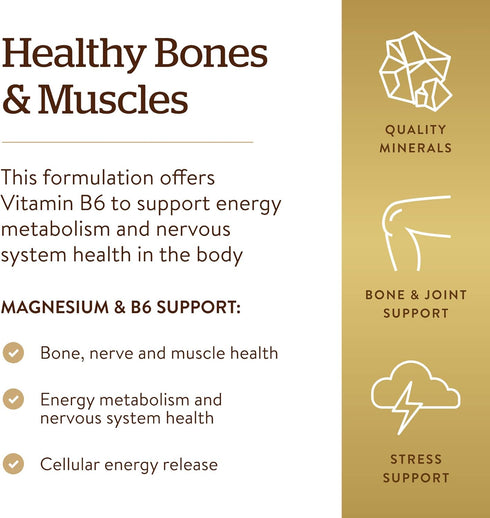Solgar Magnesium with Vitamin B6 - 250 Tablets for Healthy Bone Mineralization, Non-GMO, Vegan