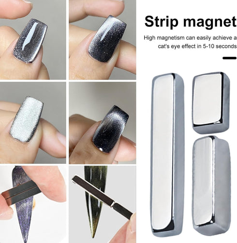 Silver Magnetic Wand for 3D Cat Eyes, Multifunctional Nail Tool with Long Strip Magnet for DIY Manicure - Gel Polish Art