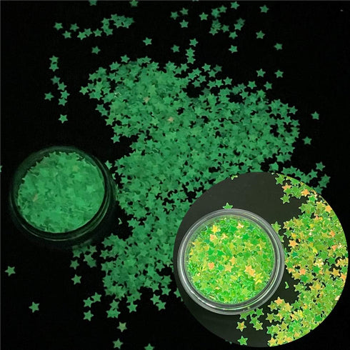 PrettyG 5 Boxes Set Luminous Star Nail Art Glitter, Glow in The Dark 3D Holographic Sparky Star Shape Stickers for DIY