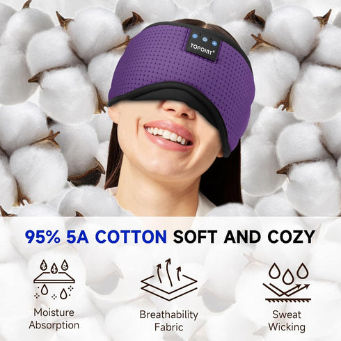 TOPOINT Sleep Mask Headphones, Bluetooth Wireless 5.2 Cotton Eye Mask for Sleeping, Travel Music Headsets
