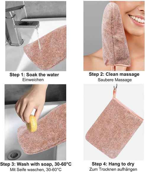 PHOGARY 6 Pack Microfiber Body Wash Mitts, 6×8 Inch, Super Absorbent & Soft Face Mitten, Reusable Makeup Remover Mitt
