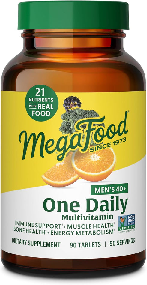 MegaFood Men's 40+ One Daily Multivitamin, Non-GMO, Vegetarian, 90 Tabs, Immune Support, Energy Metabolism