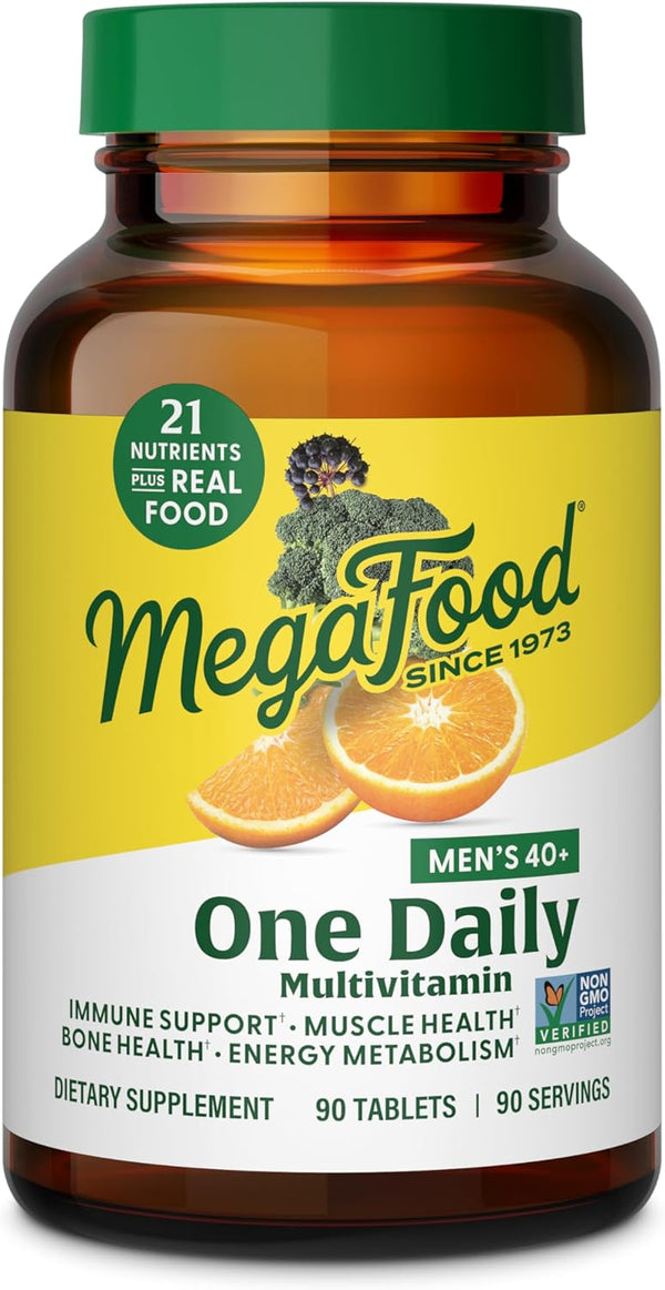 MegaFood Men's 40+ One Daily Multivitamin, Non-GMO, Vegetarian, 90 Tabs, Immune Support, Energy Metabolism