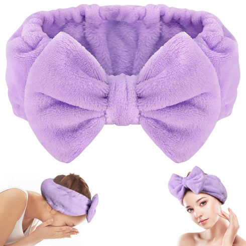 Shintop Spa Headband, Soft Makeup Headband with Cute Bow for Skincare, Facial Mask, Showers (Purple)