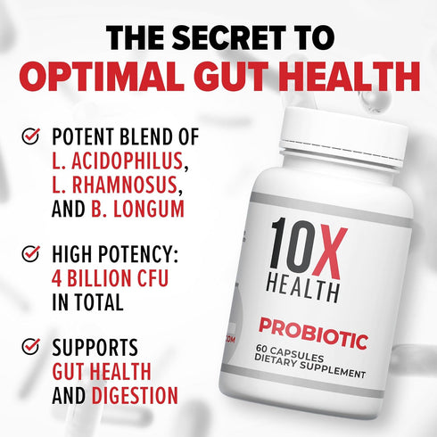 10X Health Probiotics - Immune Support Supplement & Probiotics for Digestive Health with Lactobacillus Acidophilus (60