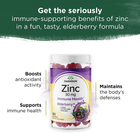 Swanson Zinc Gummies - 60 Elderberry Gummies for Antioxidant Activity and Immune Support