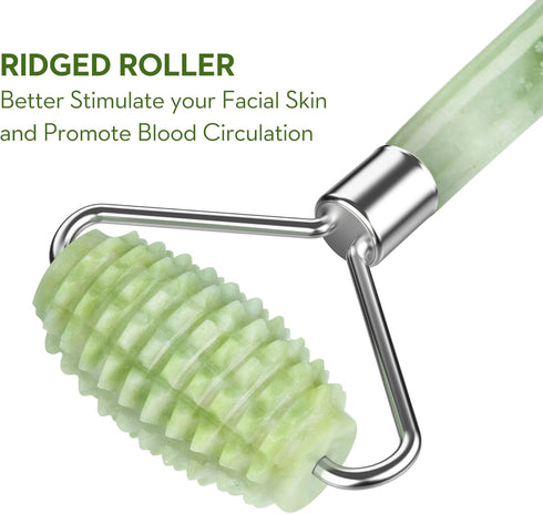 kimkoo 3 in 1 Jade Roller and Gua Sha Kit, 100% Real Natural Jade Stone Facial Massager Tool for Anti Aging