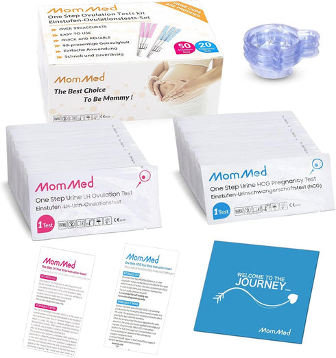 MomMed Pregnancy Test Strips (HCG20-LH60), 20 Tests, 60 Strips, 80 Urine Cups, Easy Ovulation Predictor Kit
