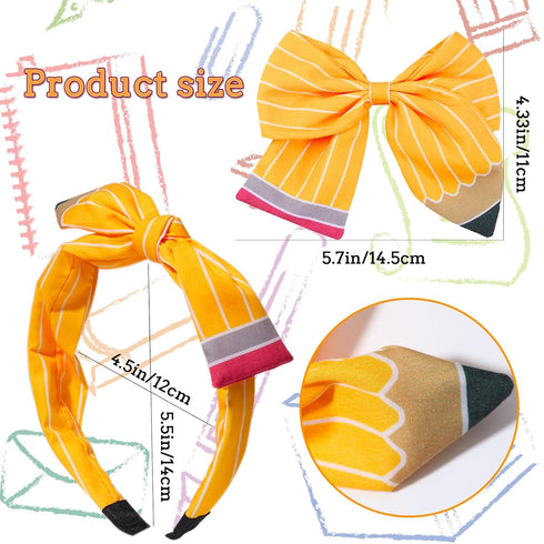 School Bows for Girls Teacher Headband Set, 2pcs Back to School Outfits for Girls Teacher Hair Accessories