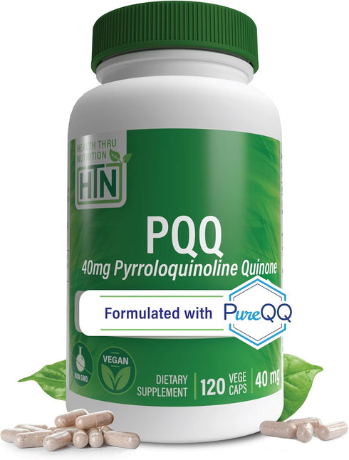 Health Thru Nutrition PQQ 40mg, 120 Servings Pyrroloquinoline Quinone, Promotes Mitochondrial Biogenesis, Vegan,