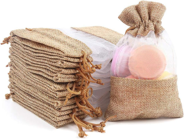 CCINEE 24PCS Burlap Drawstring Gift Bag, 4x6 Inch Mesh See Through Pouch for Jewelry, Wedding, Baby Shower Favors
