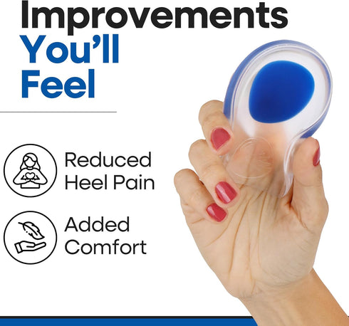 Gel Heel Pads for Shoes, Plantar Fasciitis Cups for Pain Relief, Silicone Cushions, Protector Insoles, 3 Pairs (LARGE)